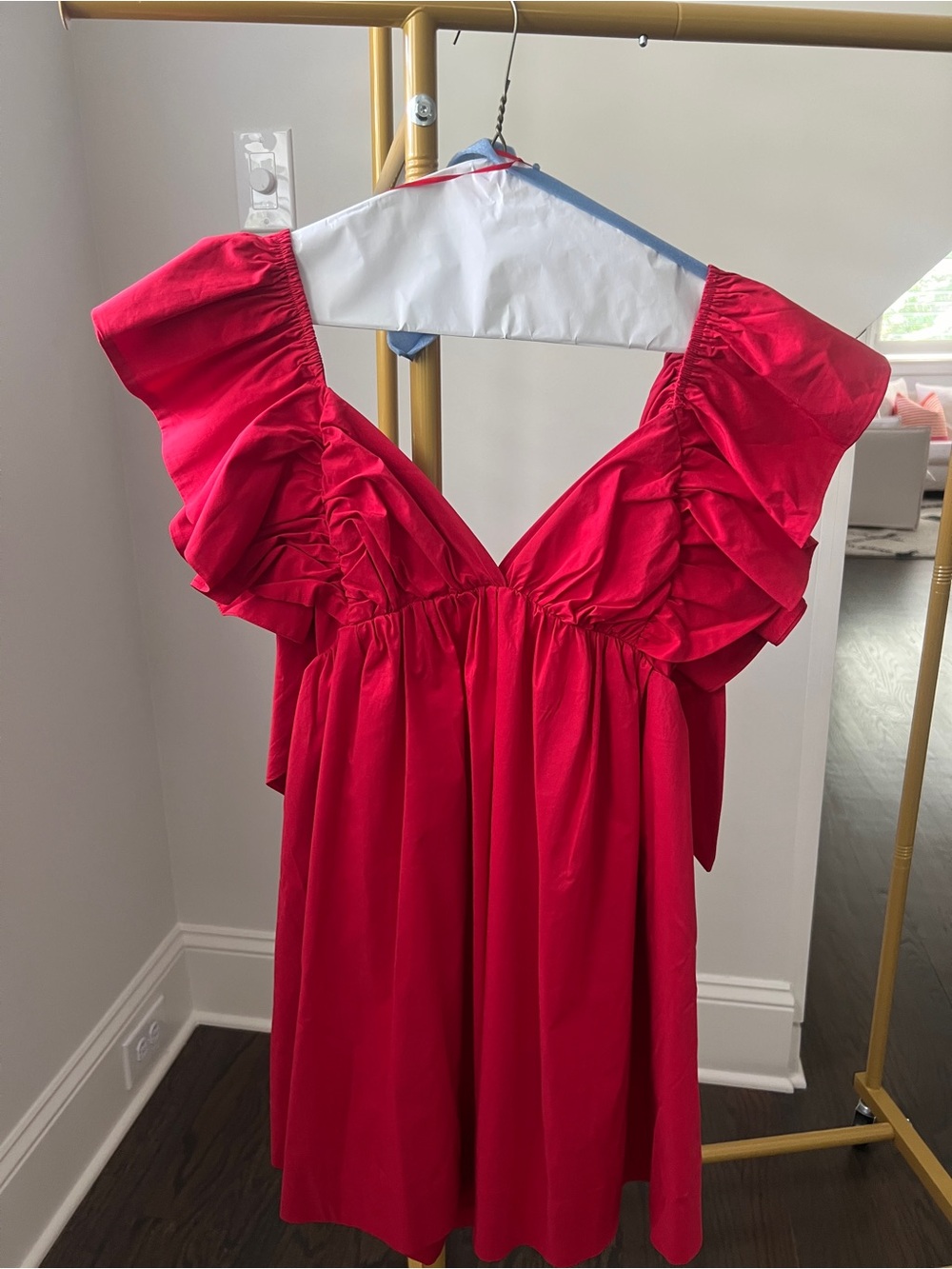 Red Ruffle Sleeve Mini Dress